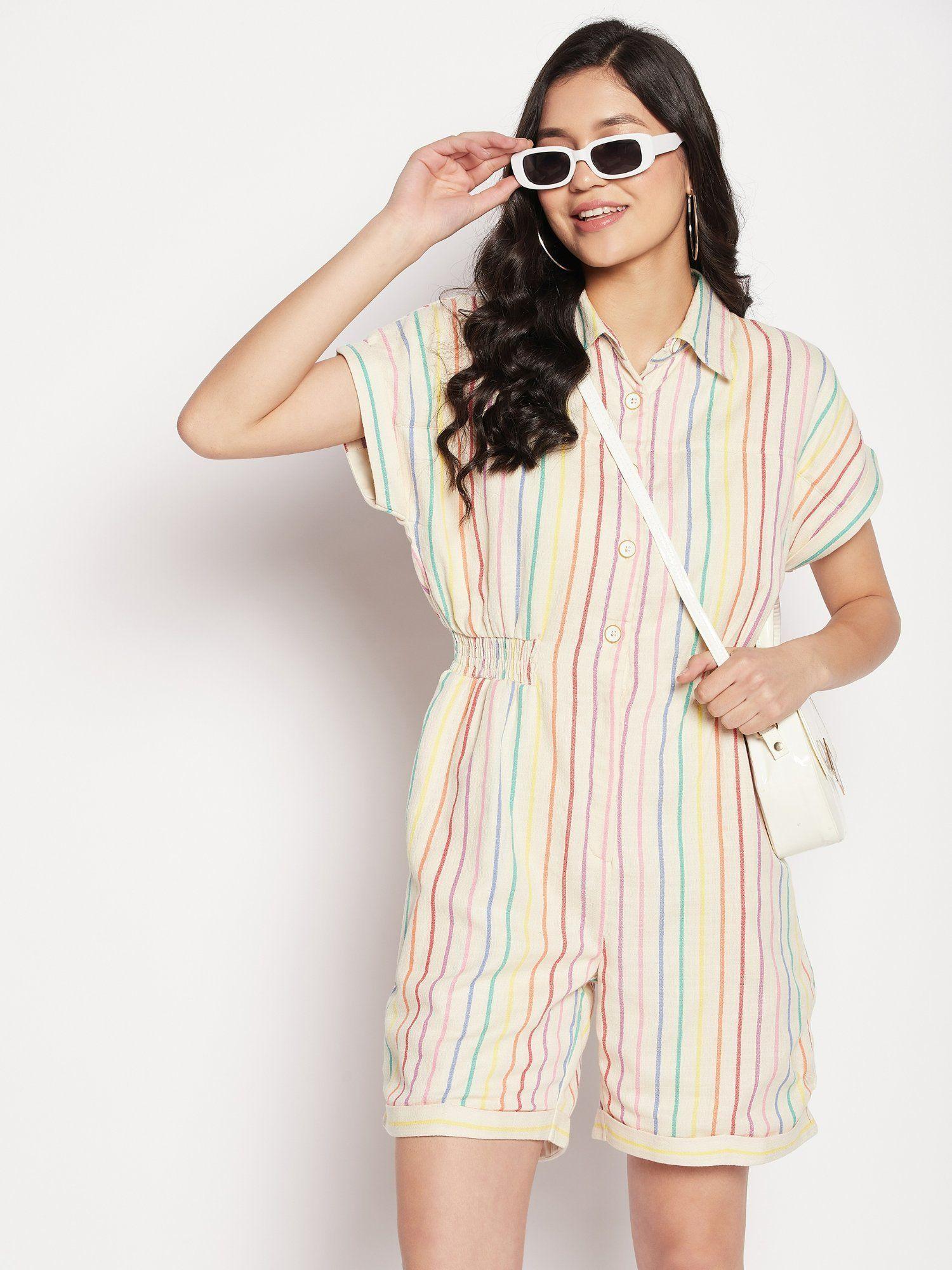 multi-color stripes playsuit