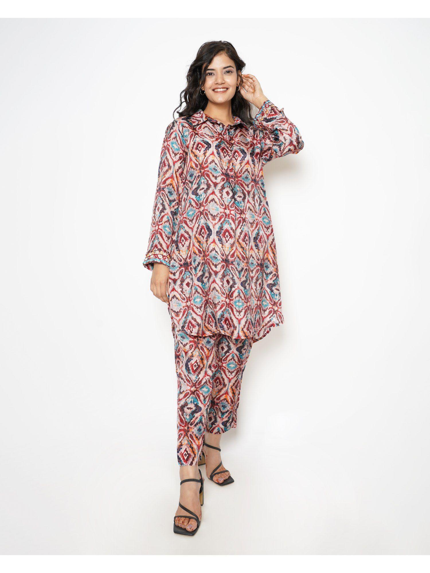 multi color summer silk printed co-ord (set of 2)