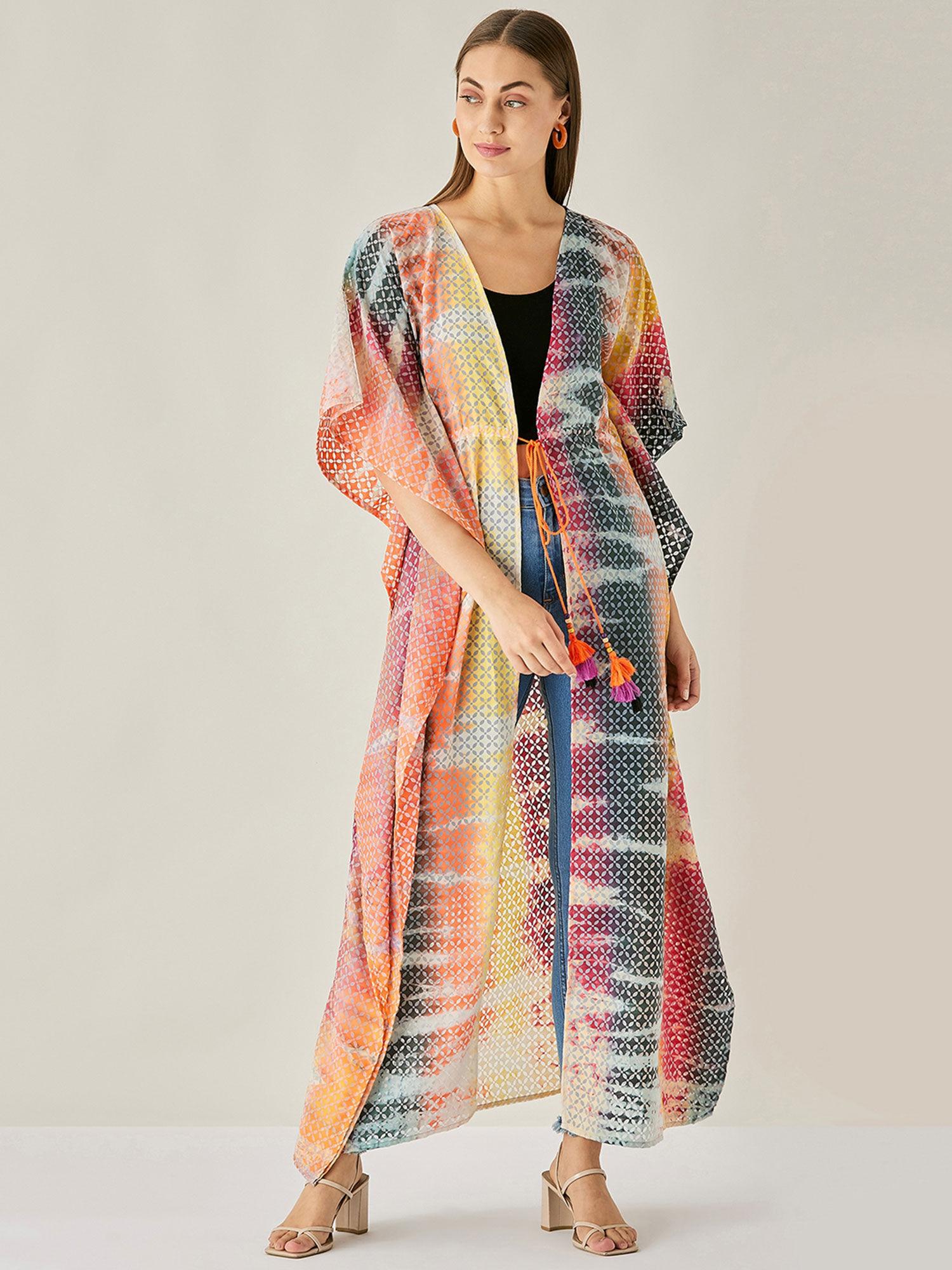 multi-color tie & dye tops tiedye cotton long jacket kaftan