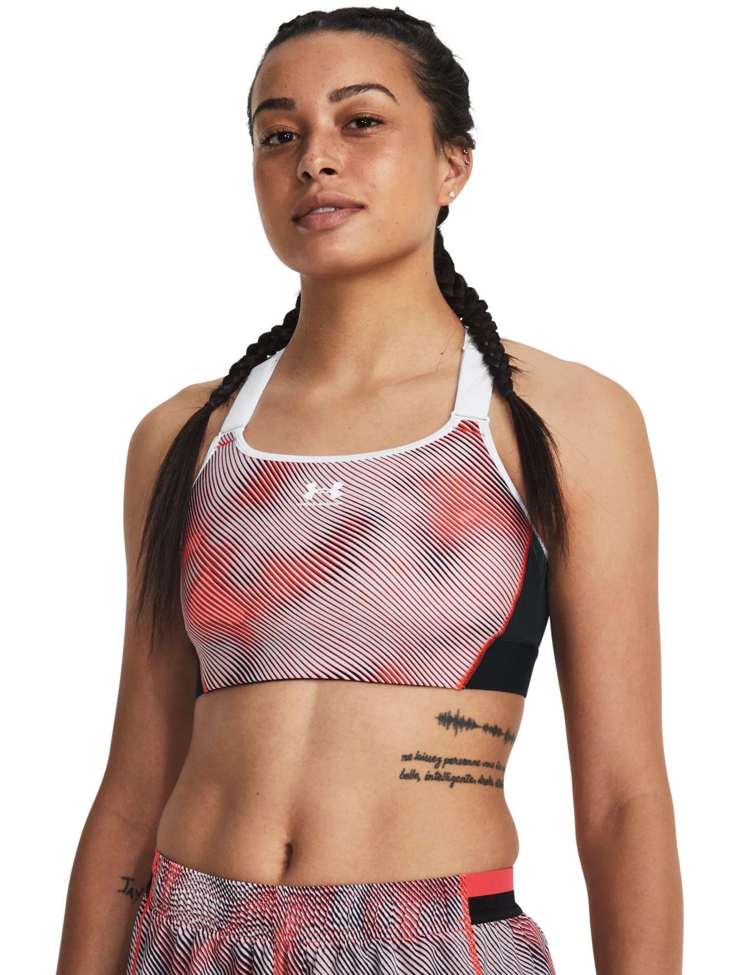 multi-color ua heat gear armour high printed sports bra