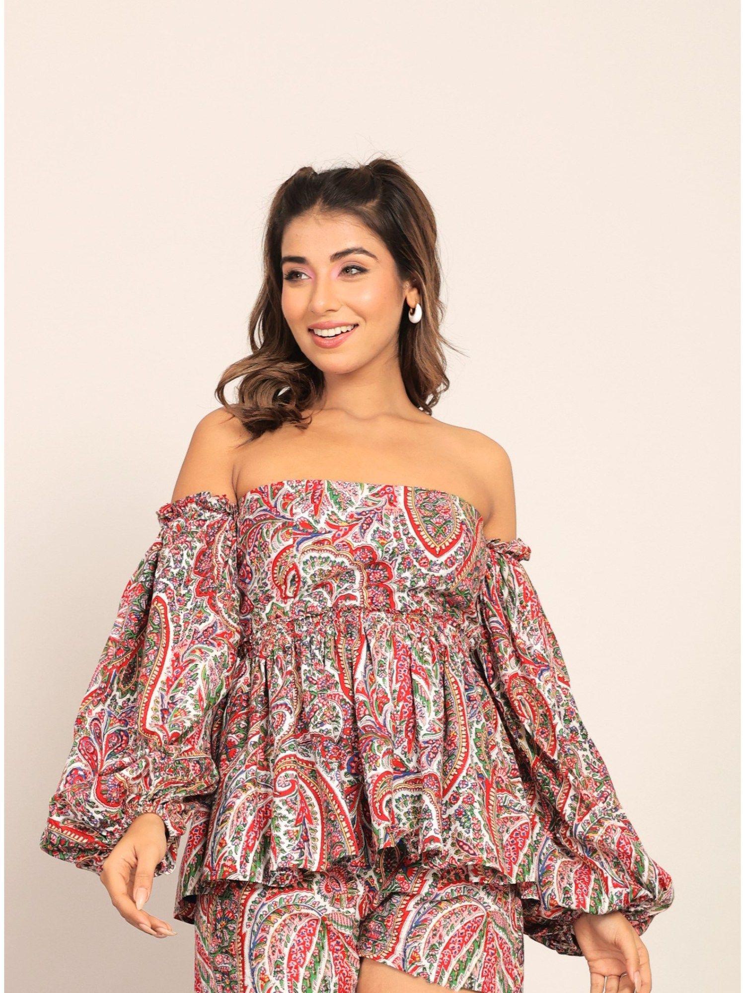 multi-color western off sholder top