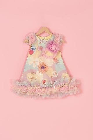 multi-colored cotton linen floral printed a-line dress for girls