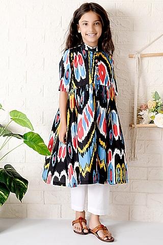 multi-colored cotton printed kurta set for girls