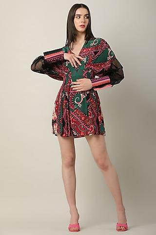 multi-colored crepe & organza printed dress