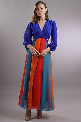 multi-colored georgette flared dress
