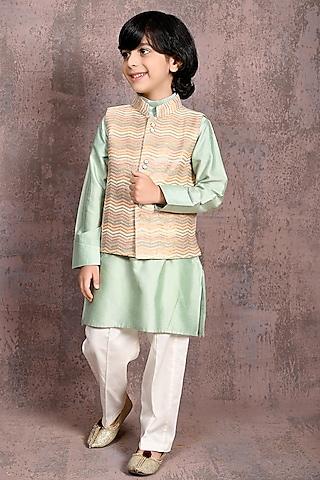 multi-colored georgette thread & sequins embroidered nehru jacket set for boys
