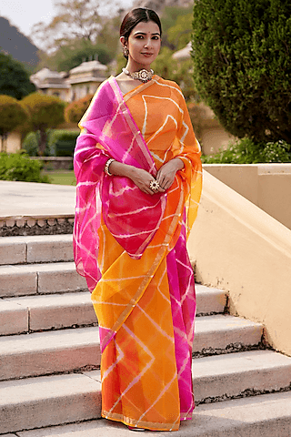 multi-colored kota silk hand-dyed leheriya saree set