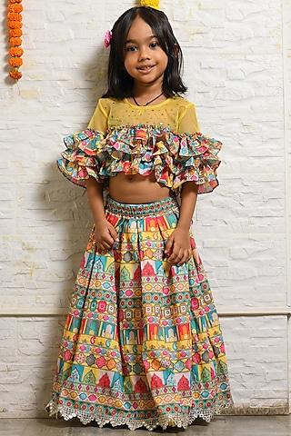 multi-colored lehenga set with lace work for girls