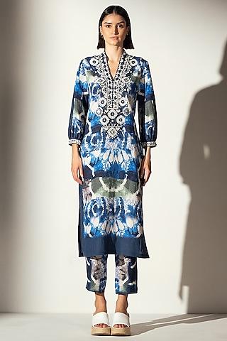 multi-colored linen blend shibori printed tunic set