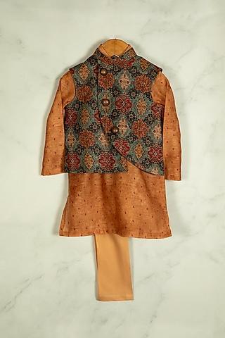 multi-colored linen ikat printed nehru jacket set for boys