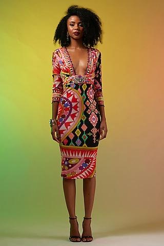 multi-colored lycra printed dress