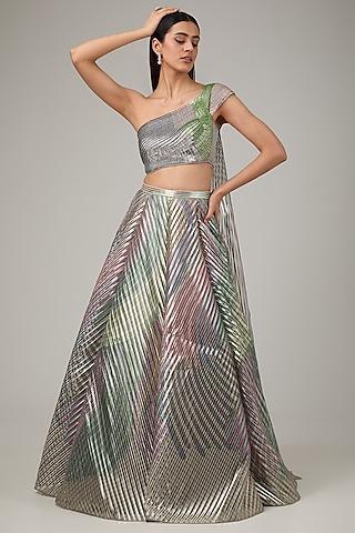 multi-colored metallic polymer & crepe chiffon lehenga set