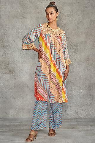 multi-colored modal stin printed & embroidered tunic