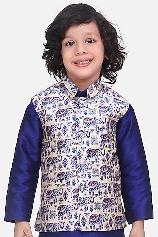multi-colored nehru jacket with print for boys