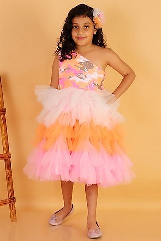 multi-colored net flare dress for girls