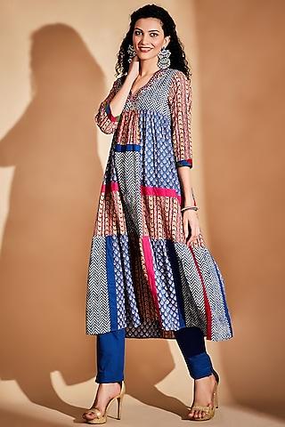 multi-colored printed & embroidered tiered tunic