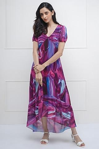 multi-colored printed asymmetric dress