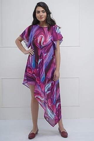 multi-colored printed asymmetrical dress