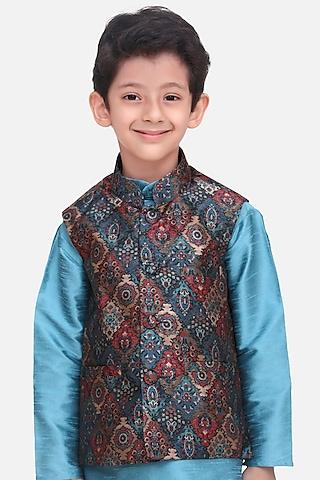 multi-colored printed nehru jacket for boys
