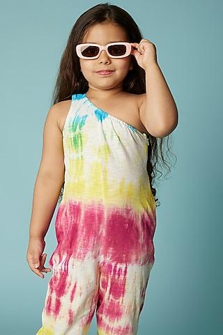 multi-colored printed one-shoulder jumpsuit for girls