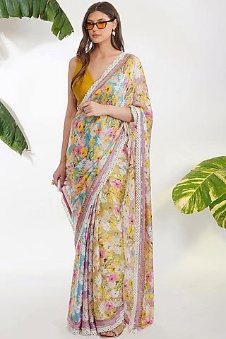multi-colored printed saree set