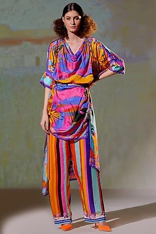multi-colored printed tunic set in silk