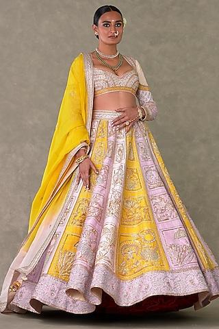 multi-colored raw silk dabka & sitara embellished lehenga set