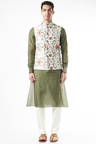 multi-colored raw silk nehru jacket