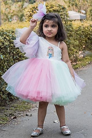 multi-colored ruffled gown for girls