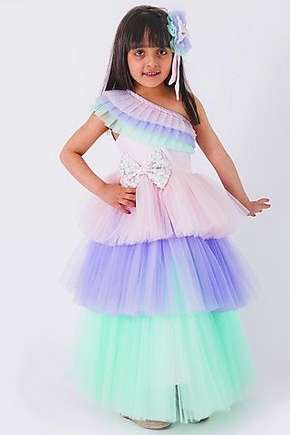 multi-colored satin gown for girls