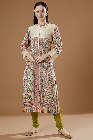 multi-colored semi woolen kurta set