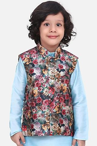 multi-colored silk nehru jacket with print for boys