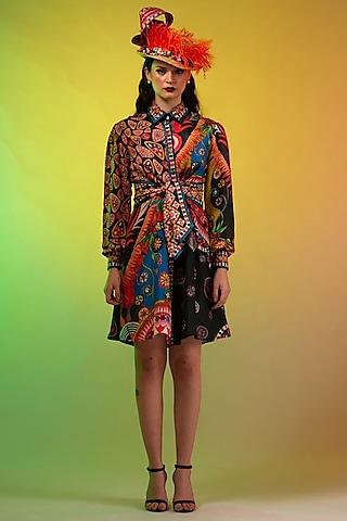 multi-colored silk printed shirt dress
