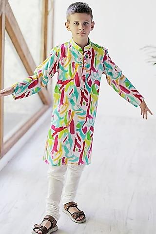 multi-colored soft cotton printed kurta set for boys
