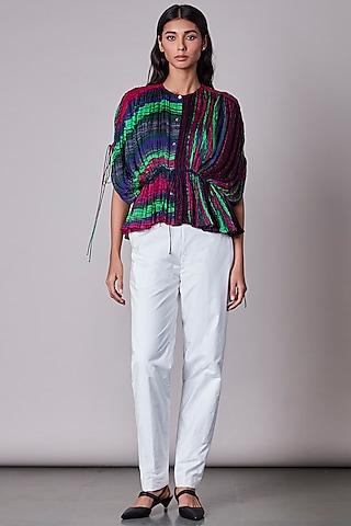 multi-colored striped kaftan blouse