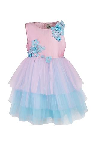 multi-colored taffeta & net embroidered dress for girls