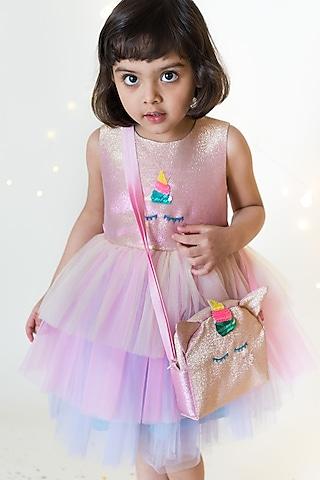 multi-colored taffeta embroidered ruffled dress for girls