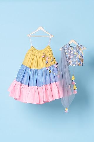 multi-colored upada silk lehenga set for girls