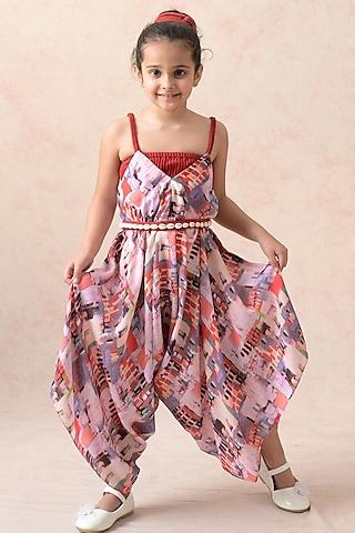 multi-colored viscose crepe printed jumpsuit for girls