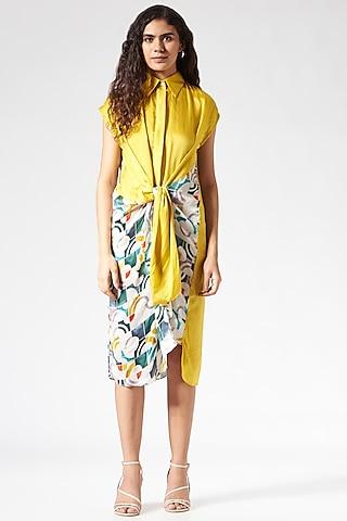 multi-colored & yellow printed knot dress