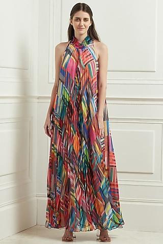 multi-colored a-line printed maxi dress