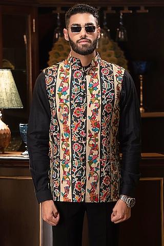 multi-colored acrylic hand embroidered nehru jacket