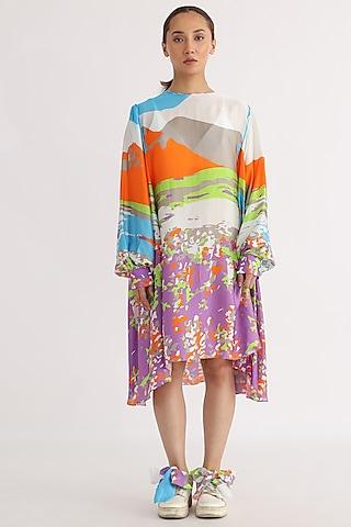 multi-colored bemberg printed a-line dress