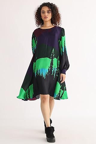 multi-colored bemberg printed a-line dress