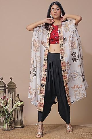 multi-colored block printed cape set