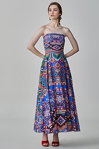 multi-colored cambric ikat printed maxi dress