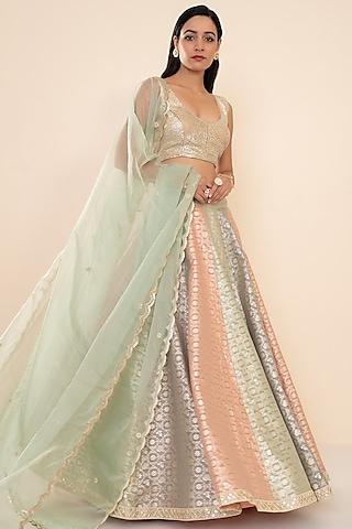 multi-colored chanderi banarasi lehenga set