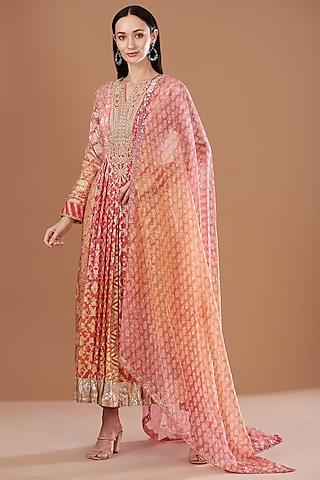 multi-colored chanderi paisley embroidered kurta set