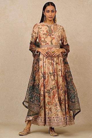 multi-colored chanderi paisley printed anarkali set