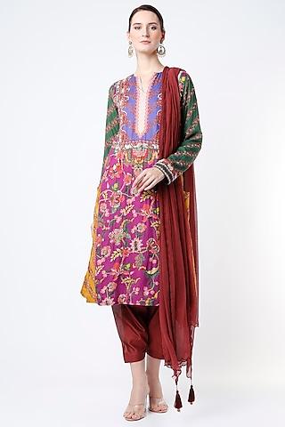 multi-colored chanderi printed kurta set